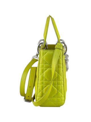 Christian Dior Neon Yellow Lambskin Cannage Mini Lady Dior Bag
