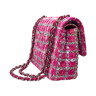 Chanel Hot Pink Tweed Quilted Medium Double Flap Bag