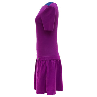 Chanel Purple Knit Drop-Waist Dress With Blue Shoulder Detail