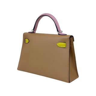 Hermès Mini Kelly 20 Sellier in Chai, Mauve Sylvestre & Lime Epsom Leather With Palladium Hardware