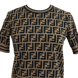 Fendi Brown & Black FF Zucca Monogram Short-Sleeve Knit Top