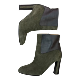 Hermès Olive Suede & Leather Ankle Boots with Block Heel