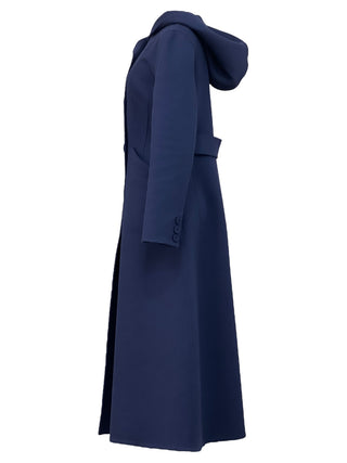Christian Dior Navy Blue Sculpted Hourglass Hooded Wool Coat