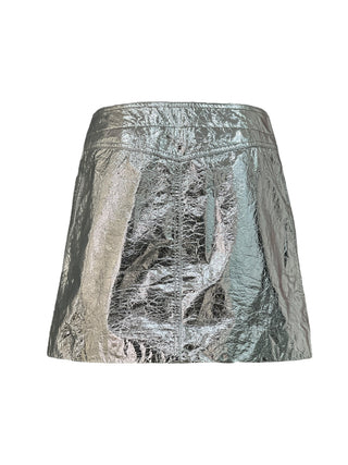 Christian Dior Silver Crinkled Leather Button-Front Skirt
