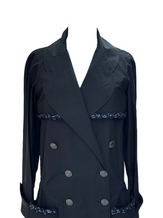 Chanel Black Cotton-Blend Double-Breasted Chain Trim Trench Coat