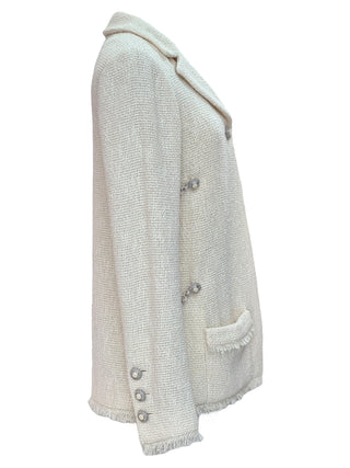 Chanel Ivory Bouclé Tweed Jacket with Crystal Button & Chain Trim Detail