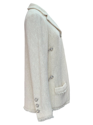 Chanel Ivory Bouclé Tweed Jacket with Crystal Button & Chain Trim Detail