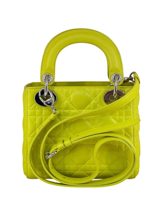 Christian Dior Neon Yellow Lambskin Cannage Mini Lady Dior Bag