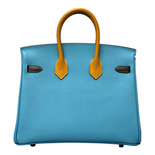 Hermes Birkin 25 Tricolor Blue Jean/Ecorce/Sesame Epsom Leather With Palladium Hardware