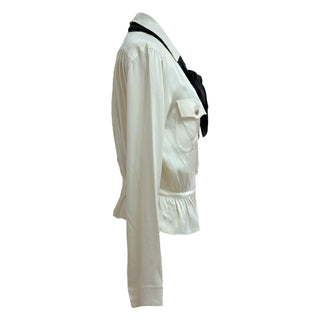 Chanel Ivory Silk Blouse with Black Bow Tie