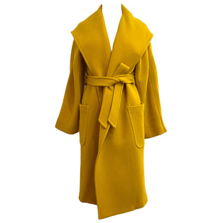 Max Mara Mustard Yellow Hooded Wool Wrap Coat & Skirt Set
