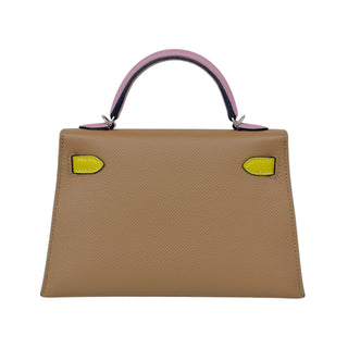 Hermès Mini Kelly 20 Sellier in Chai, Mauve Sylvestre & Lime Epsom Leather With Palladium Hardware