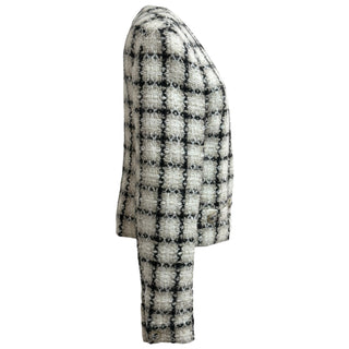 Chanel Black & White Checked Deep V-Neck Tweed Jacket
