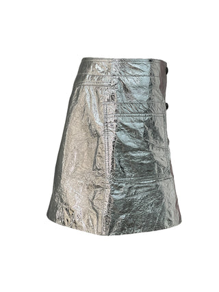 Christian Dior Silver Crinkled Leather Button-Front Skirt