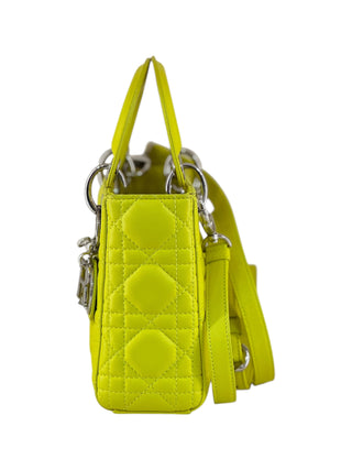 Christian Dior Neon Yellow Lambskin Cannage Mini Lady Dior Bag