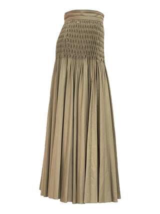 Christian Dior Beige Ruched Smocked Waist Pleated Skirt