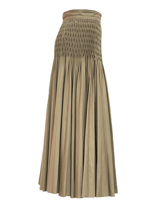 Christian Dior Beige Ruched Smocked Waist Pleated Skirt