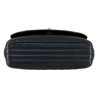 Chanel Black Chevron Quilted Lambskin Round Flap Bag With Silver-Tone Hardware