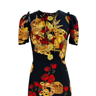 Dolce & Gabbana Embellished Bread & Poppy Print Short Sleeve Maxi Dress