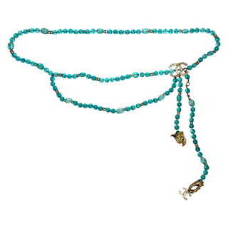 Chanel Turquoise Glass Bead & Crystal CC Logo Multi-Strand Chain Belt With Charms
