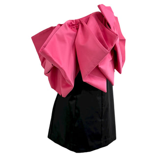 ROTATE Birger Christensen Black Mini Dress with Oversized Pink Bow