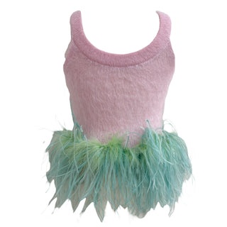 Saint Laurent Pink Mohair Feather-Trimmed Tank Top