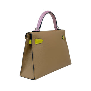 Hermès Mini Kelly 20 Sellier in Chai, Mauve Sylvestre & Lime Epsom Leather With Palladium Hardware