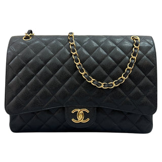Chanel Black Caviar Leather Maxi Double Flap Bag With Gold Hardware