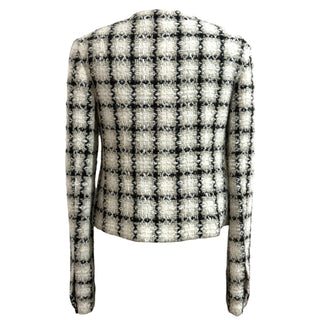 Chanel Black & White Checked Deep V-Neck Tweed Jacket
