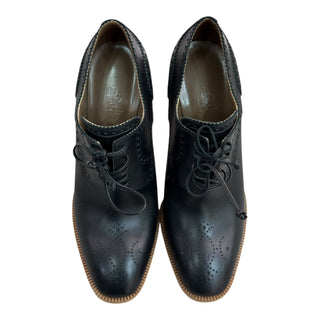 Hermès Black Leather Lace-Up Brogue Heeled Oxfords