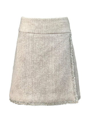 Chanel Blush Mélange Wool Skirt Suit With Silver Trim