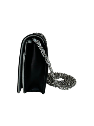 Chanel Black Lambskin Silver CC Wallet On Chain Bag