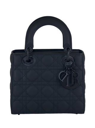 Christian Dior Black Ultra Matte Calfskin Cannage Small Lady Dior Bag With Strap