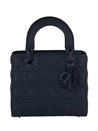 Christian Dior Black Ultra Matte Calfskin Cannage Small Lady Dior Bag With Strap