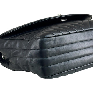 Chanel Black Chevron Quilted Lambskin Round Flap Bag With Silver-Tone Hardware