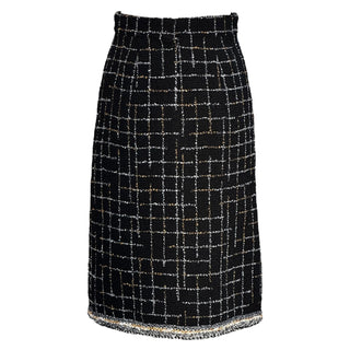 Chanel Black & Gold Grid Tweed Midi Skirt