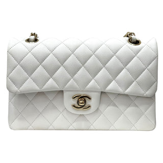 Chanel White Caviar Quilted Small Double Flap Bag With GHW
