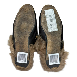 Gucci Princetown Black Leather Fur-Lined Mules with Gold Bee & Star Embroidery