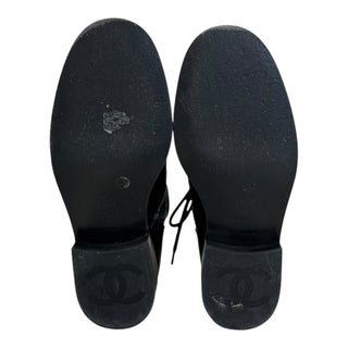 Chanel Black Leather CC Cap-Toe Combat Boots