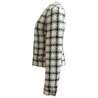 Chanel Black & White Checked Deep V-Neck Tweed Jacket