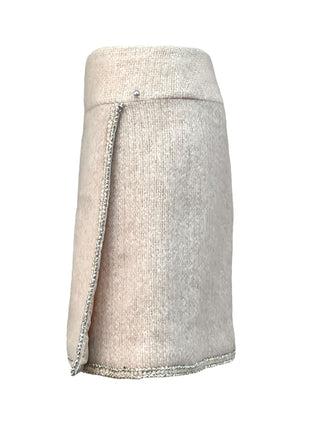 Chanel Blush Mélange Wool Skirt Suit With Silver Trim