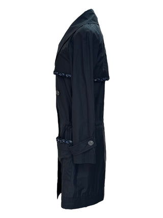 Chanel Black Cotton-Blend Double-Breasted Chain Trim Trench Coat