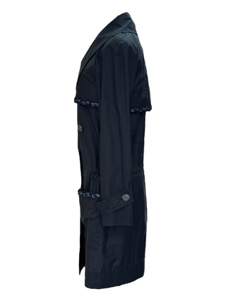 Chanel Black Cotton-Blend Double-Breasted Chain Trim Trench Coat