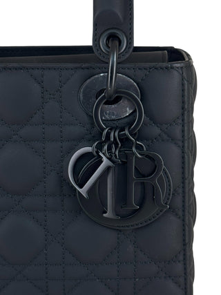 Christian Dior Black Ultra Matte Calfskin Cannage Small Lady Dior Bag With Strap