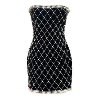 Balmain Black Velvet Crystal-Embellished Strapless Mini Dress