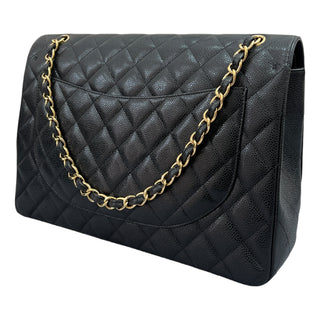 Chanel Black Caviar Leather Maxi Double Flap Bag With Gold Hardware