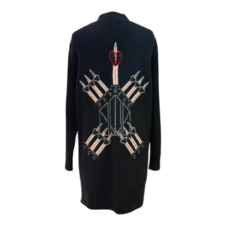 Valentino Black Wool Blend Cardigan with Candle & Heart Embroidery