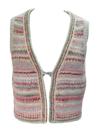 Chanel Pink Multicolor Knit Sleeveless Vest With Crystal CC Bow Clasp