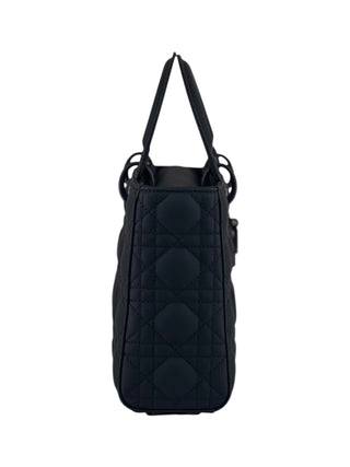 Christian Dior Black Ultra Matte Calfskin Cannage Small Lady Dior Bag With Strap