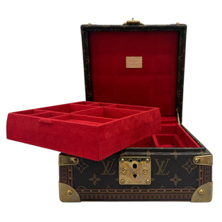 Louis Vuitton Monogram Canvas Jewellery Trunk With Red Microfibre Interior & Golden Brass Hardware
